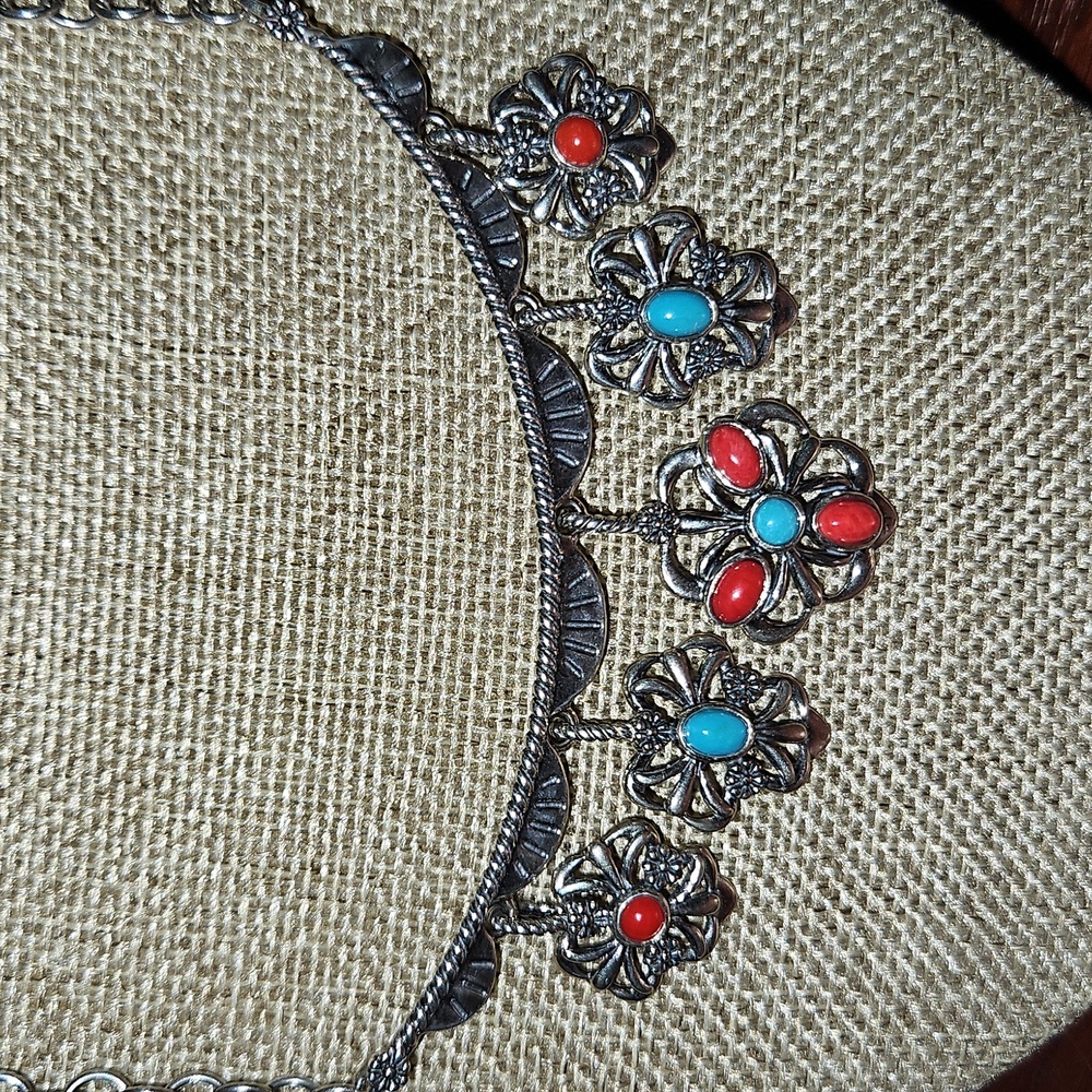 American West Necklace with Sleeping Beauty Turquoise & Red Coral